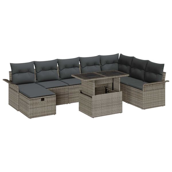 vidaXL Conjunto de Sof&aacute; de Jardim 9 pcs Cinzeto Rattan Sint&eacute;tico
