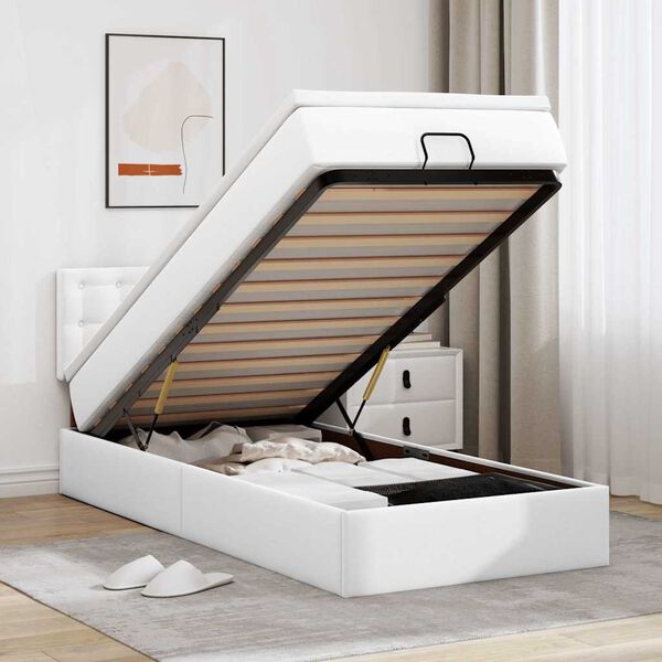 vidaXL Cama otomana com colch&atilde;o 100x200 cm couro artificial branco