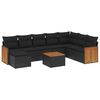 vidaXL 9 pcs conjunto de sof&aacute;s p/ jardim c/ almofad&otilde;es vime PE preto