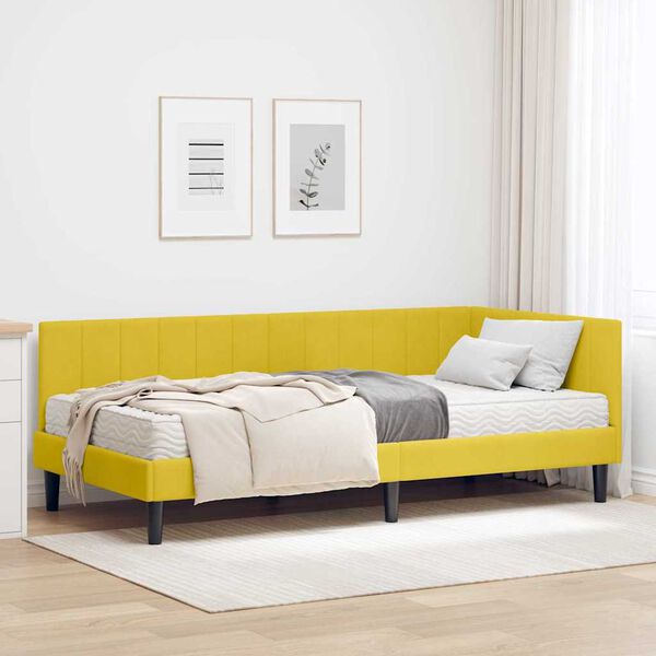 vidaXL Estrutura de Cama de Canto com Colch&atilde;o 2 pcs Amarelo Veludo