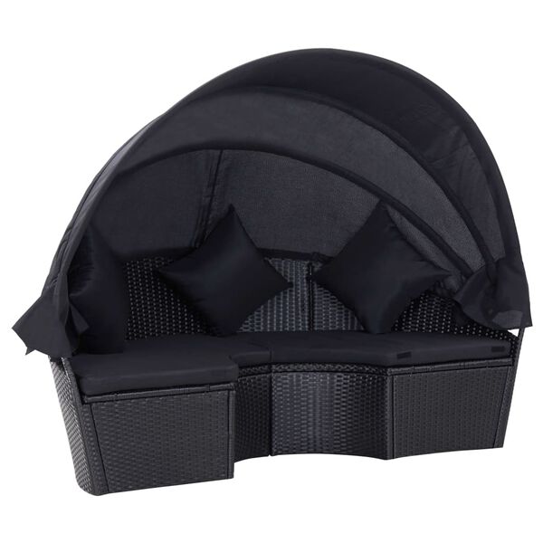 vidaXL Espregui&ccedil;adeira de exterior com toldo vime PE preto