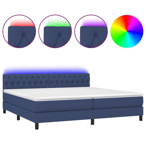 vidaXL Cama box spring c/ colch&atilde;o e LED 200x200 cm tecido azul