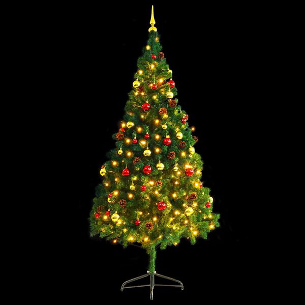 vidaXL &Aacute;rvore de Natal artificial pr&eacute;-iluminada + enfeites 210cm verde