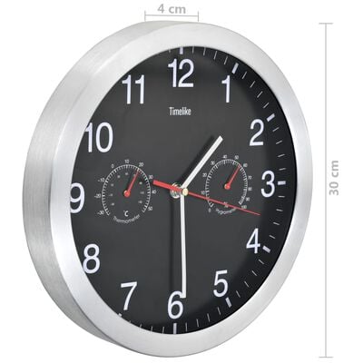 vidaXL Relógio parede c/ higrómetro e termómetro quartzo 30 cm preto