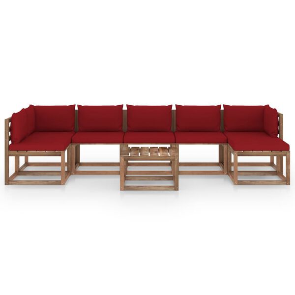 vidaXL 8 pcs conjunto lounge de jardim c/ almofad&otilde;es vermelho tinto