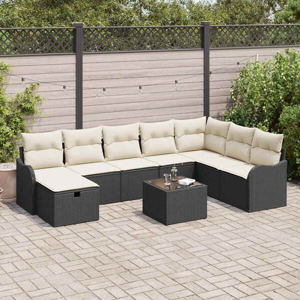vidaXL Conjunto de Sof&aacute; de Jardim 9 pcs Preto Rattan Sint&eacute;tico