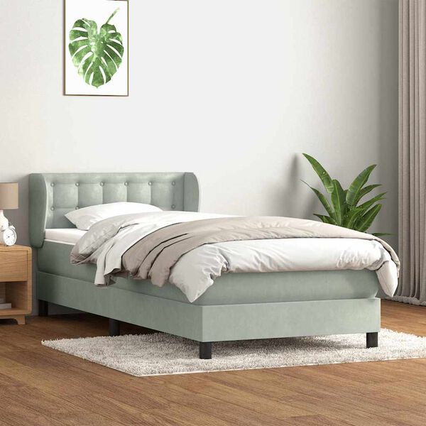vidaXL Cama com molas/colch&atilde;o cinzento-claro 90x220 cm veludo