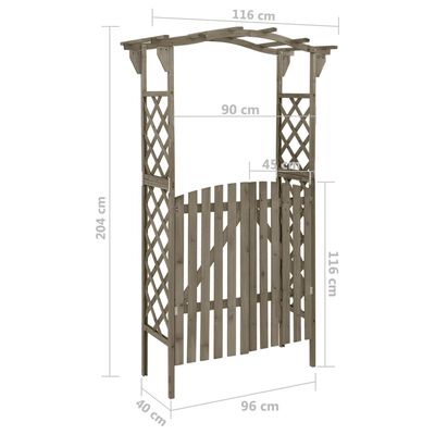 vidaXL Pérgola com portão 116x40x204 cm madeira de abeto maciça cinza
