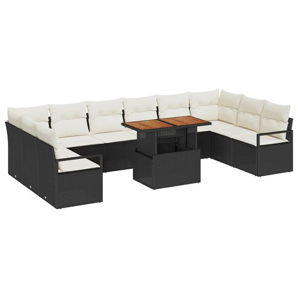 vidaXL Conjunto de Sof&aacute; de Jardim com almofada 11 pcs Preto e Creme