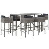 vidaXL 7 pcs conjunto de bar p/ jardim c/ almofad&otilde;es vime PE cinzento