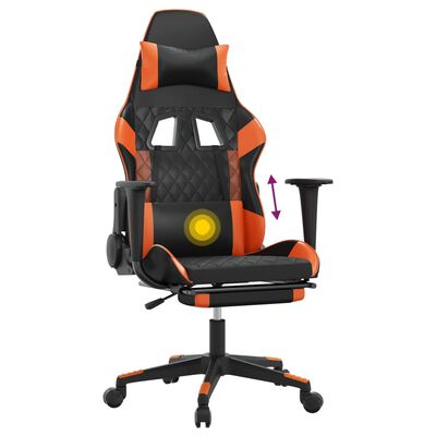 vidaXL Cadeira gaming massagem c/ apoio pés couro artif. preto/laranja