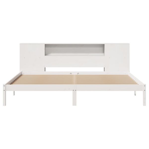 vidaXL Cama com estante sem colchão 180x200 cm pinho maciço branco