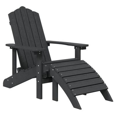 vidaXL Cadeira jardim Adirondack c/ apoio de pés/mesa PEAD antracite