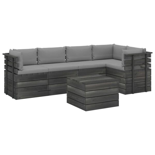 vidaXL 6 pcs conjunto lounge de paletes com almofad&otilde;es pinho maci&ccedil;o