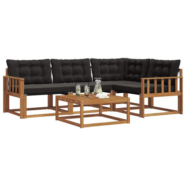 vidaXL Conjunto de Sof&aacute;s para Exterior 5 pcs Natural e Preto