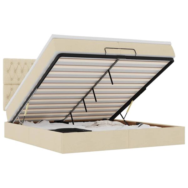 vidaXL Estrutura de cama otomana com colchões tecido creme 200x200cm