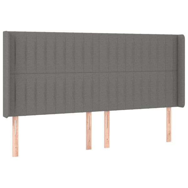 vidaXL Cabeceira de cama c/ LED tecido 163x16x118/128 cm cinza-escuro