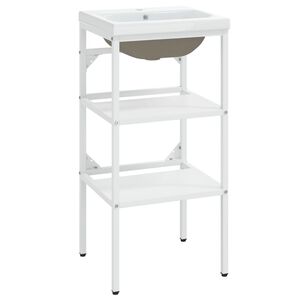 vidaXL Estrutura de lavatório c/ lavatório embutido ferro branco