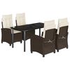 vidaXL 5 pcs conjunto jantar p/ jardim c/ almofad&otilde;es vime PE castanho