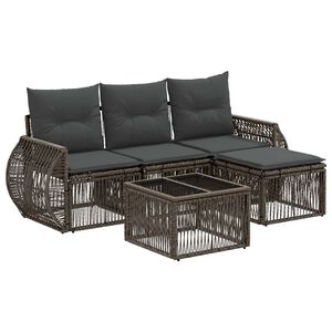 vidaXL Conjunto de Sof&aacute; de Jardim 5 pcs Cinza e Cinza Escuro vime PE
