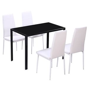vidaXL Conjunto de jantar 5 pcs couro artificial preto e branco
