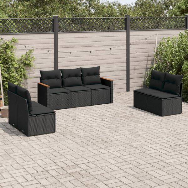 vidaXL 7 pcs conjunto de sof&aacute;s p/ jardim c/ almofad&otilde;es vime PE preto