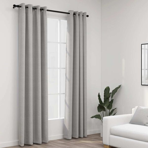 vidaXL Cortinas opacas aspeto linho c/ ilh&oacute;s 2 pcs 140x245 cm cinzento