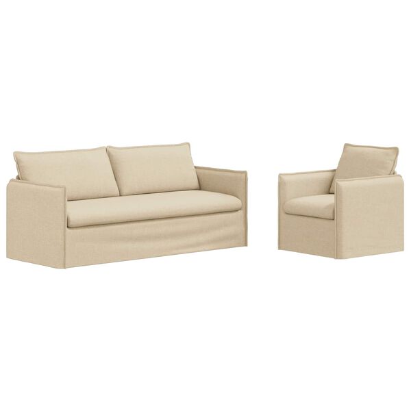 vidaXL Sof&aacute; 2 pcs Creme 196 x 82 x 85 cm tecido