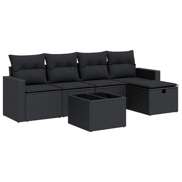vidaXL 6 pcs conjunto sof&aacute;s de jardim c/ almofad&otilde;es vime PE preto