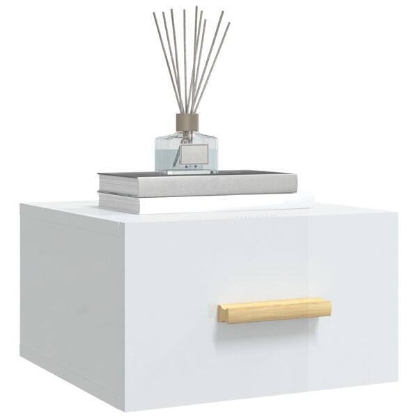 vidaXL Mesas de cabeceira parede 35x35x20 cm branco brilhante