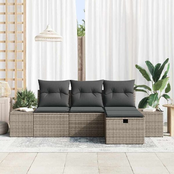 vidaXL Conjunto de Sof&aacute; de Jardim 4 pcs Cinzeto Rattan Sint&eacute;tico