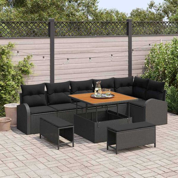 vidaXL Conjunto de Sof&aacute; de Jardim com almofada 9 pcs Preto