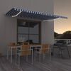 vidaXL Toldo retrátil manual com LED 500x350 cm azul e branco