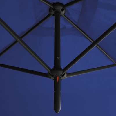 vidaXL Guarda-sol duplo com mastro de aço 600x300 cm azul-ciano