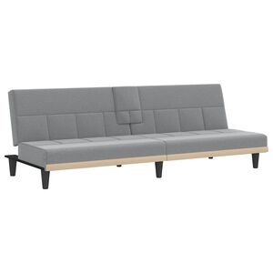 vidaXL Sof&aacute;-cama com suportes para copos tecido cinzento-claro