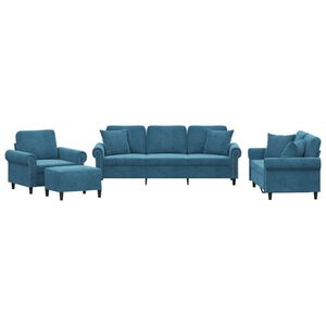 vidaXL 4 pcs conjunto de sof&aacute;s com almofadas veludo azul
