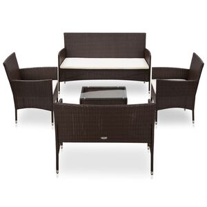 vidaXL 5 pcs conjunto lounge jardim c/ almofad&otilde;es vime PE castanho