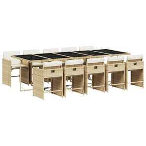 vidaXL 11 pcs conjunto de jantar p/ jardim com almofad&otilde;es vime PE bege