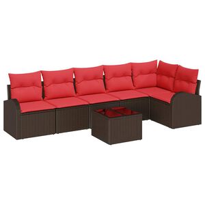 vidaXL Conjunto de Sof&aacute; de Jardim 7 pcs Castanho vime PE