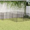 vidaXL Parque para cães com 12 painéis aço galvanizado preto