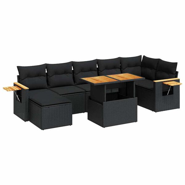 vidaXL 8 pcs conjunto sof&aacute;s jardim com almofad&otilde;es vime PE/ac&aacute;cia preto