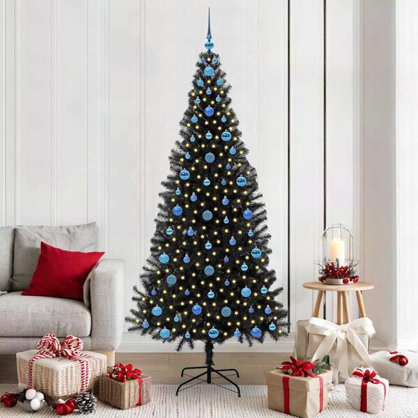 vidaXL &Aacute;rvore de Natal com 300 LEDs com suporte Preto 210 cm PVC