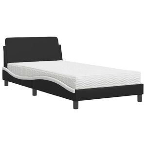 vidaXL Cama com colch&atilde;o Dover 100x200 cm couro artificial preto e branco
