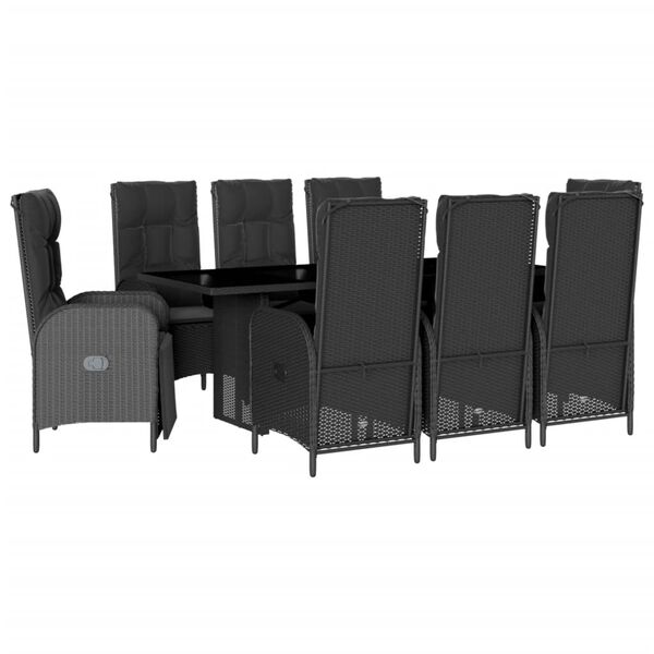 vidaXL 9 pcs conjunto de jantar p/ jardim c/ almofad&otilde;es vime PE preto