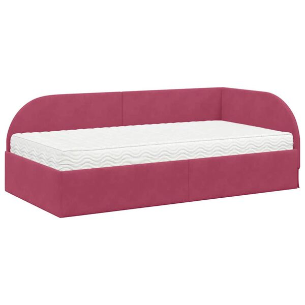 vidaXL Estrutura de Cama de Canto com Colch&atilde;o 2 pcs Vermelho Veludo