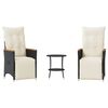 vidaXL 3 pcs conjunto de bistr&ocirc; com almofad&otilde;es vime PE preto