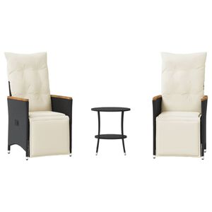 vidaXL 3 pcs conjunto de bistr&ocirc; com almofad&otilde;es vime PE preto