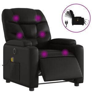 vidaXL Poltrona massagens reclin&aacute;vel el&eacute;trica couro artificial preto