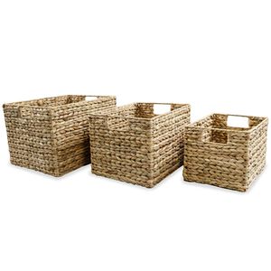 vidaXL Conjunto cestos de arruma&ccedil;&atilde;o 3 pcs jacinto de &aacute;gua