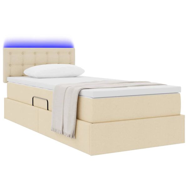 vidaXL Cama com arruma&ccedil;&atilde;o e LED com colch&atilde;o Creme 100 x 200 cm tecido